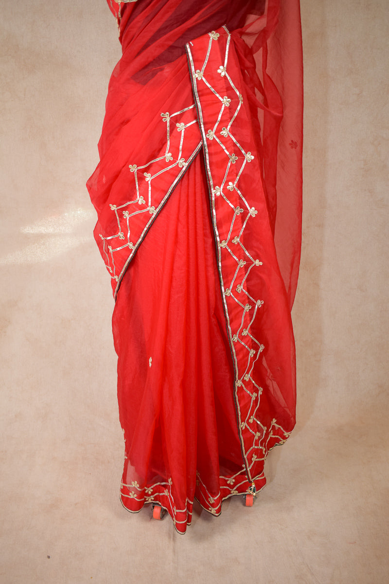 Organza saree with gotta work (red) - KANHASAREE