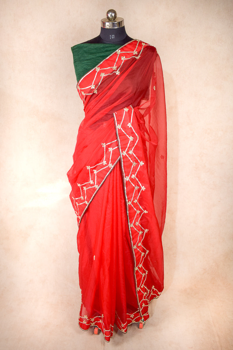 Organza saree with gotta work (red) - KANHASAREE