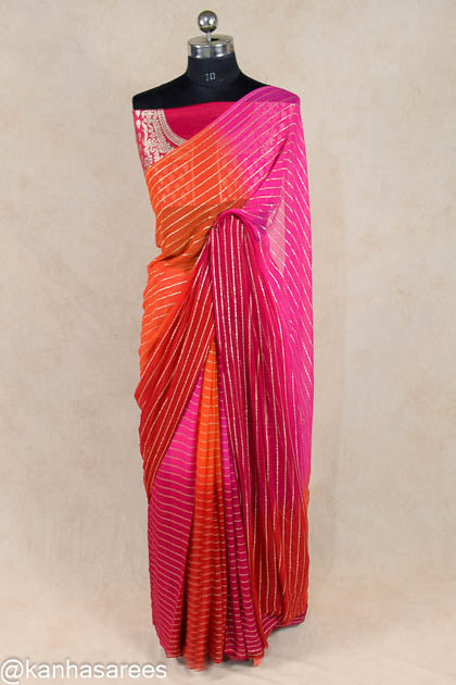 Multicolour zari line saree with designer zari blouse - KANHASAREE