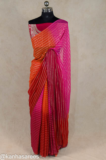 Multicolour zari line saree with designer zari blouse - KANHASAREE