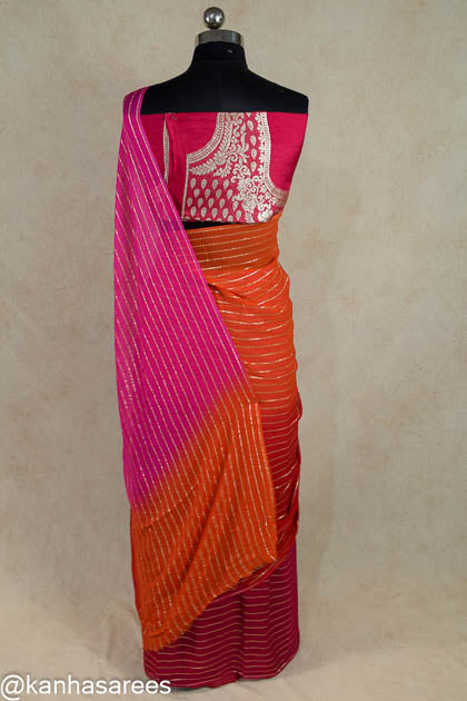 Multicolour zari line saree with designer zari blouse - KANHASAREE