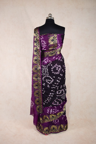 Purple black bandhani saree in jacquard - KANHASAREE