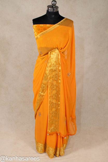 Pure georgette pittan work saree for haldi - KANHASAREE