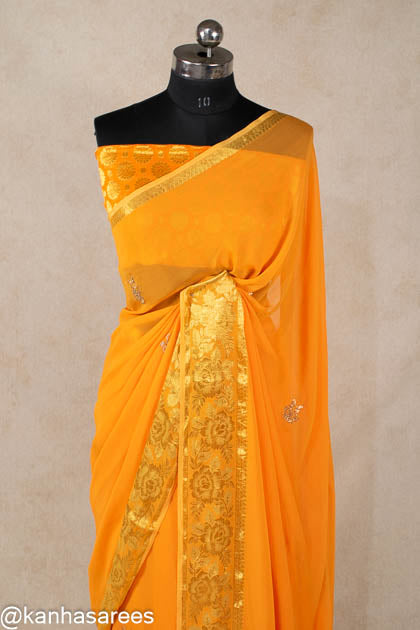 Pure georgette pittan work saree for haldi - KANHASAREE