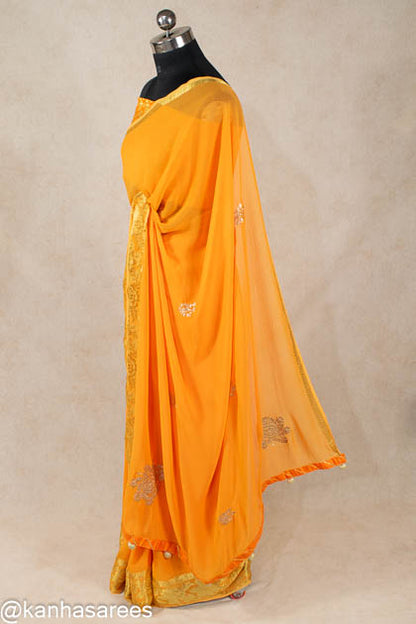 Pure georgette pittan work saree for haldi - KANHASAREE