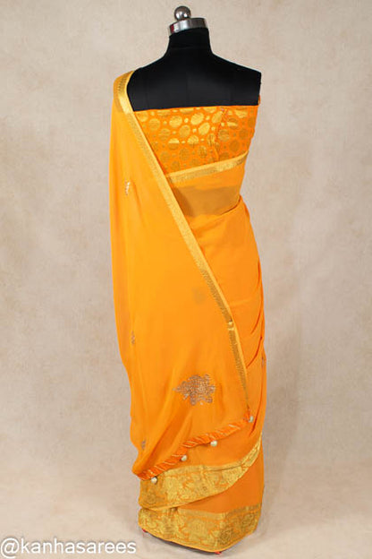 Pure georgette pittan work saree for haldi - KANHASAREE