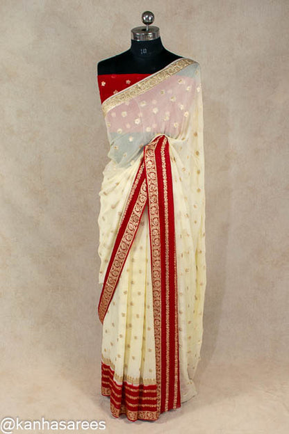 Pure georgette zari buti and border saree - KANHASAREE