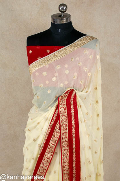 Pure georgette zari buti and border saree - KANHASAREE