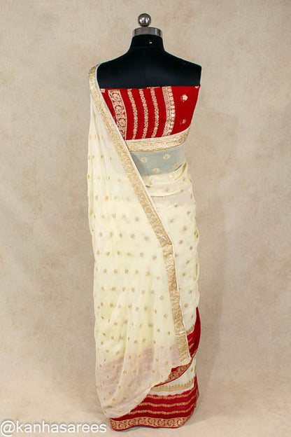 Pure georgette zari buti and border saree - KANHASAREE