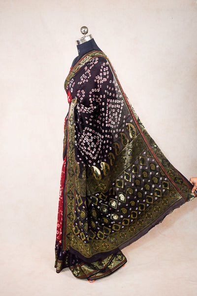 Red Black jacquard bandhani saree - KANHASAREE