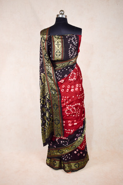 Red Black jacquard bandhani saree - KANHASAREE