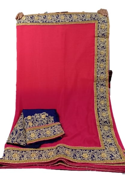 Pink Red Crepe Saree With Heavy Blouse - KANHASAREE