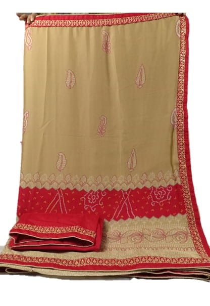 Printed Crepe Saree With Stone Thread Zari Work - KANHASAREE