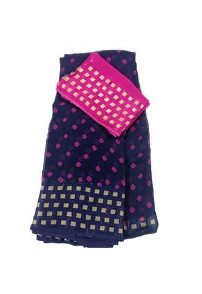 Pure Georgette Bandhani Saree with Contrast Blouse - KANHASAREE