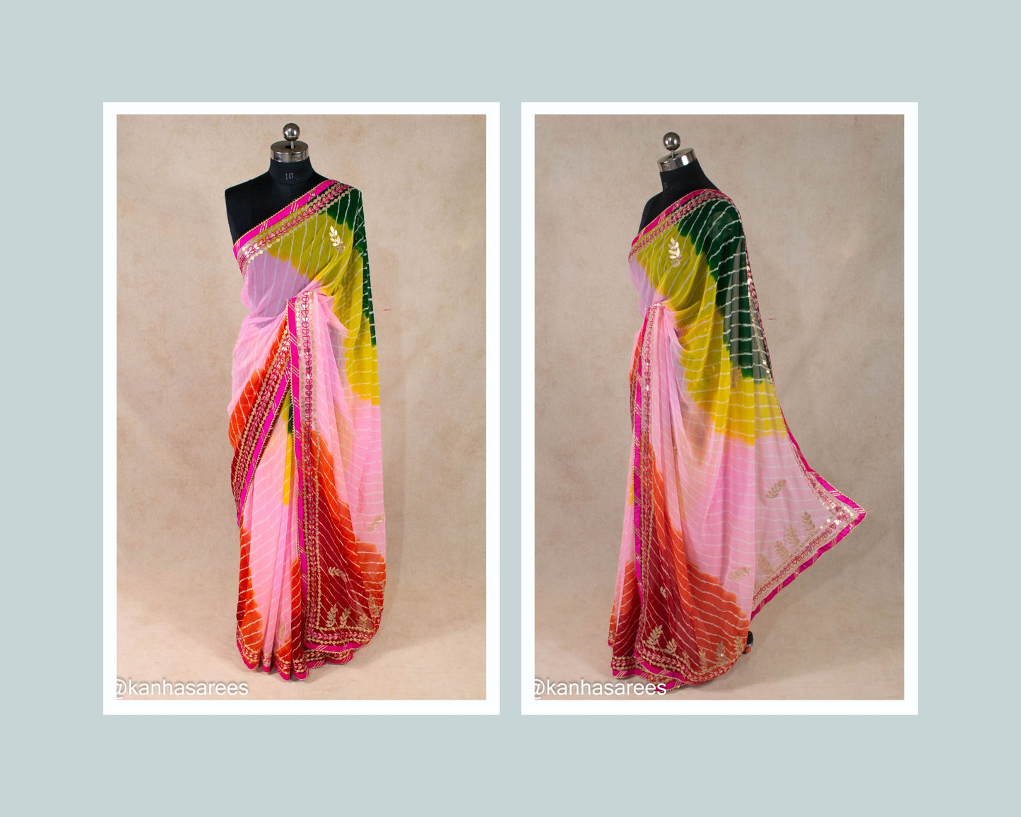 Multicolour Leheriya Gotapatti Saree - KANHASAREE