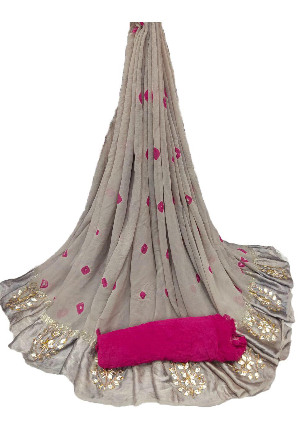 Pure georgette Bandhani saree with gota work - KANHASAREE