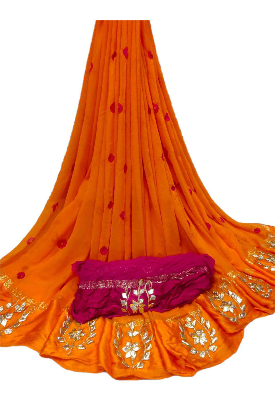 Pure georgette Bandhani saree with gota work - KANHASAREE