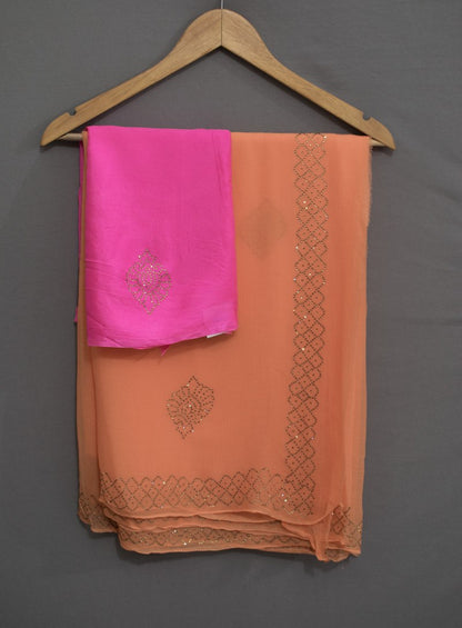 Pure Chiffon Siroski work Saree with border - KANHASAREE