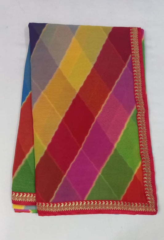 Leheriya chiffon saree with border - Kanhasarees by ksds