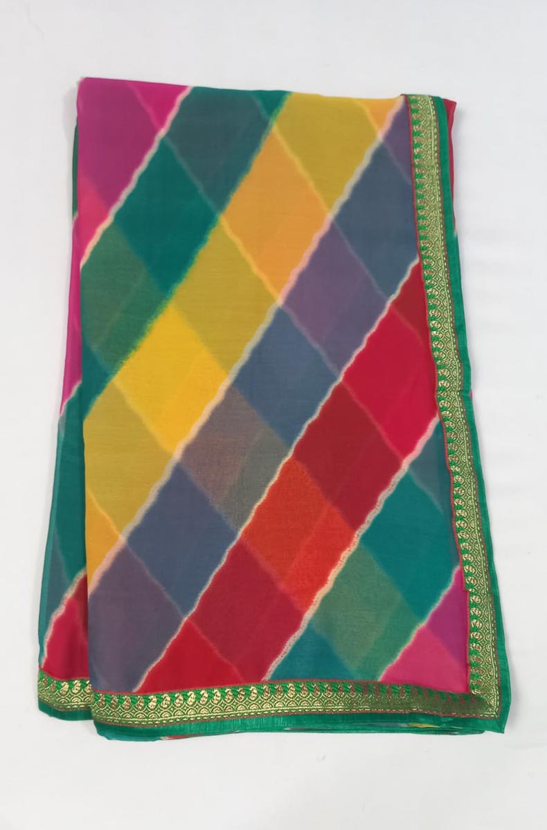 Leheriya chiffon saree with border - KANHASAREE