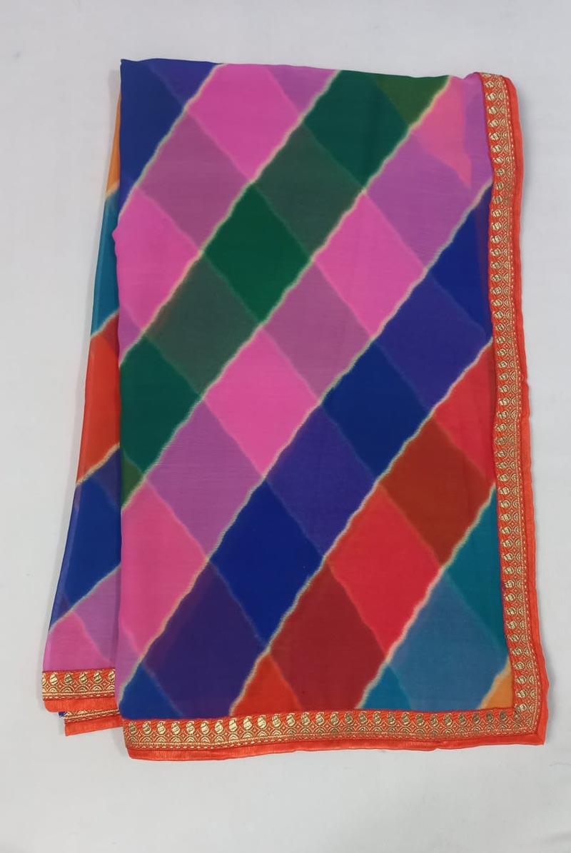 Leheriya chiffon saree with border - KANHASAREE