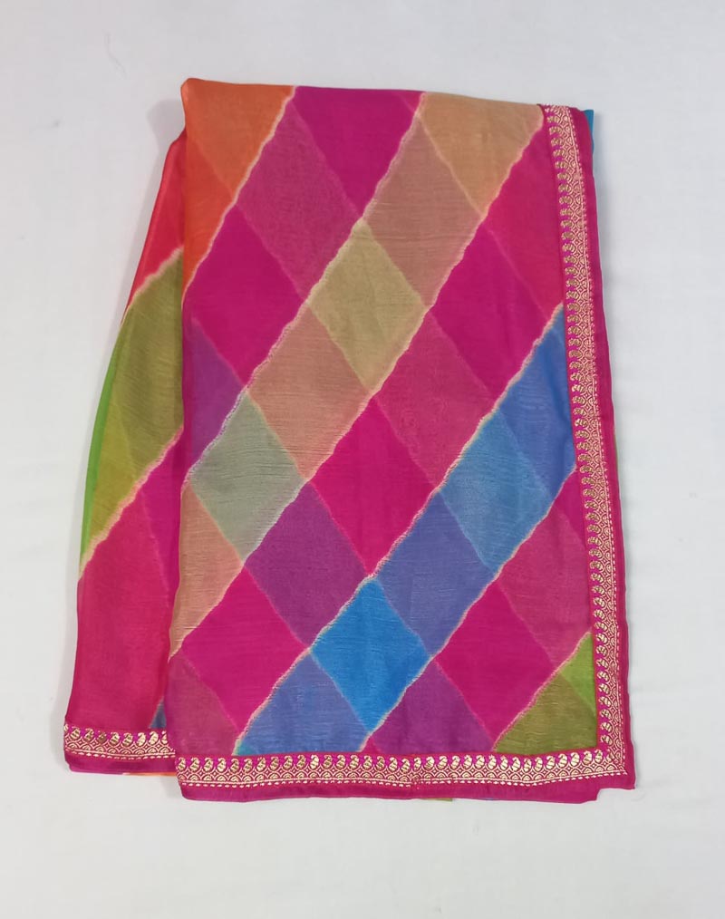 Leheriya chiffon saree with border - KANHASAREE