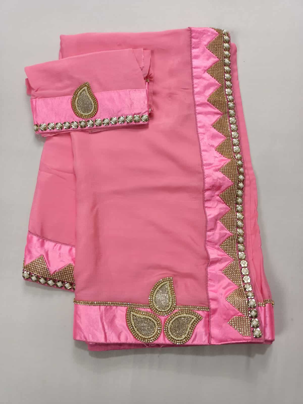 Pure crepe saree with heavy pure raw silk stone pearl work border - KANHASAREE