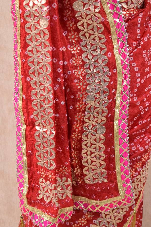 Beautiful Taffeta silk bandhani saree with gota patti work - KANHASAREE