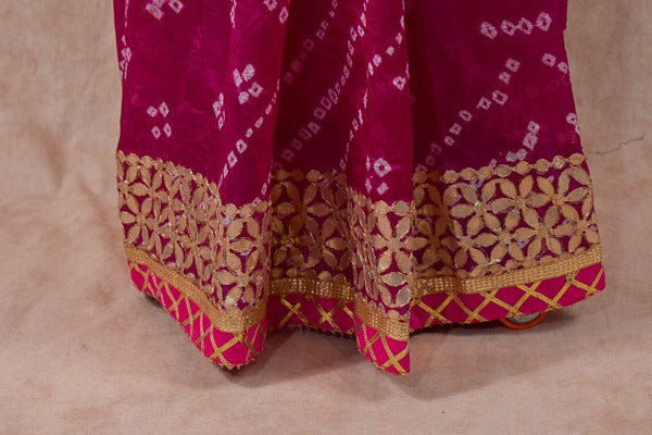 Beautiful Taffeta silk bandhani saree with gota patti work - KANHASAREE