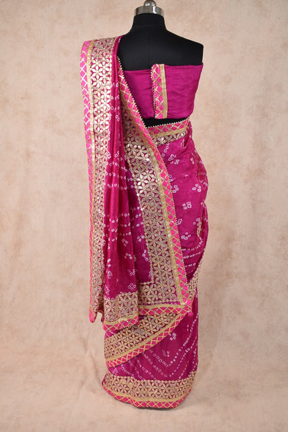 Beautiful Taffeta silk bandhani saree with gota patti work - KANHASAREE