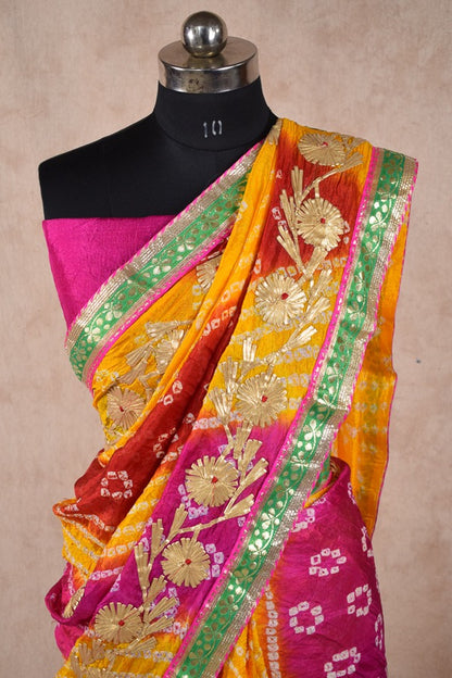 Beautiful Multi color charki gota work saree - KANHASAREE