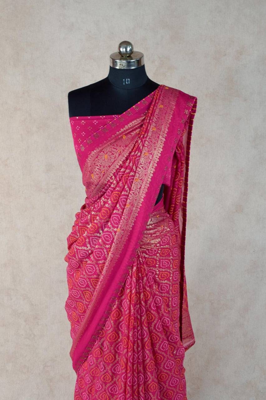 Beautiful Gharchola saree with zari border - KANHASAREE