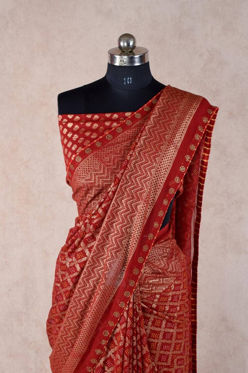 Beautiful Gharchola saree with zari border - KANHASAREE