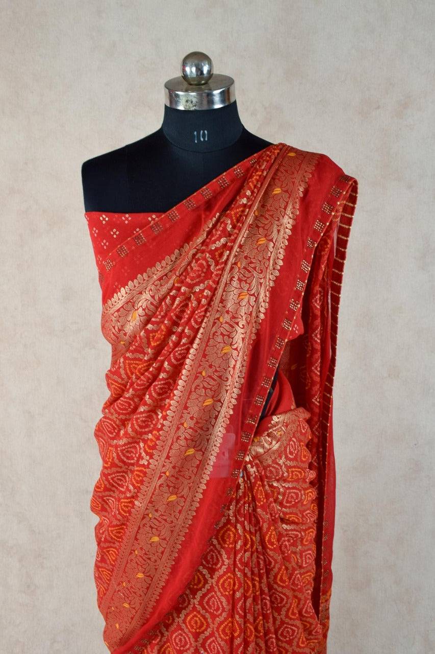 Beautiful Gharchola saree with zari border - KANHASAREE