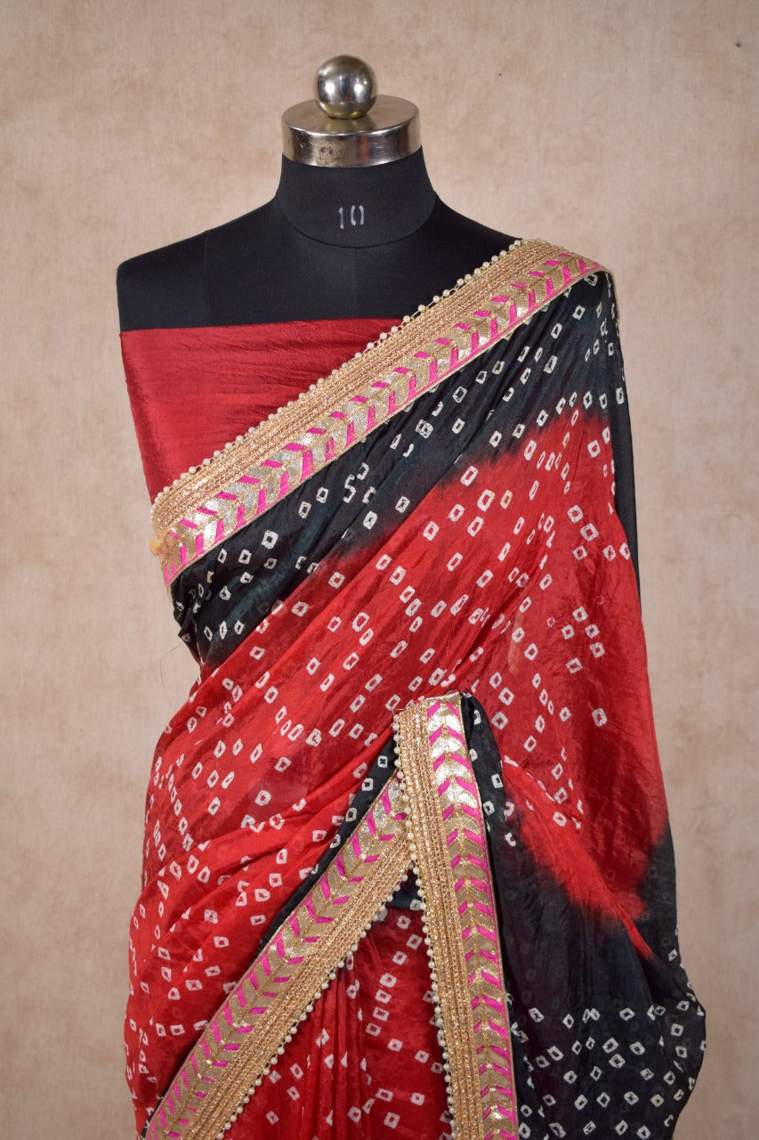 Red black two dying bandhani saree - KANHASAREE