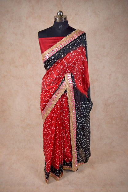 Red black two dying bandhani saree - KANHASAREE