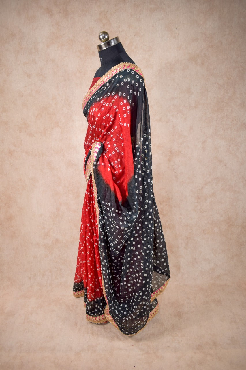 Red black two dying bandhani saree - KANHASAREE