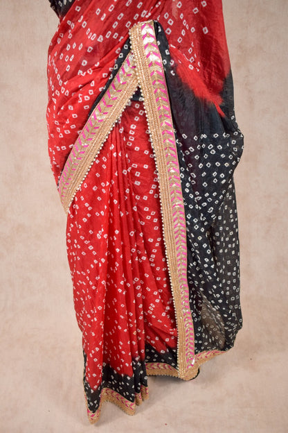 Red black two dying bandhani saree - KANHASAREE