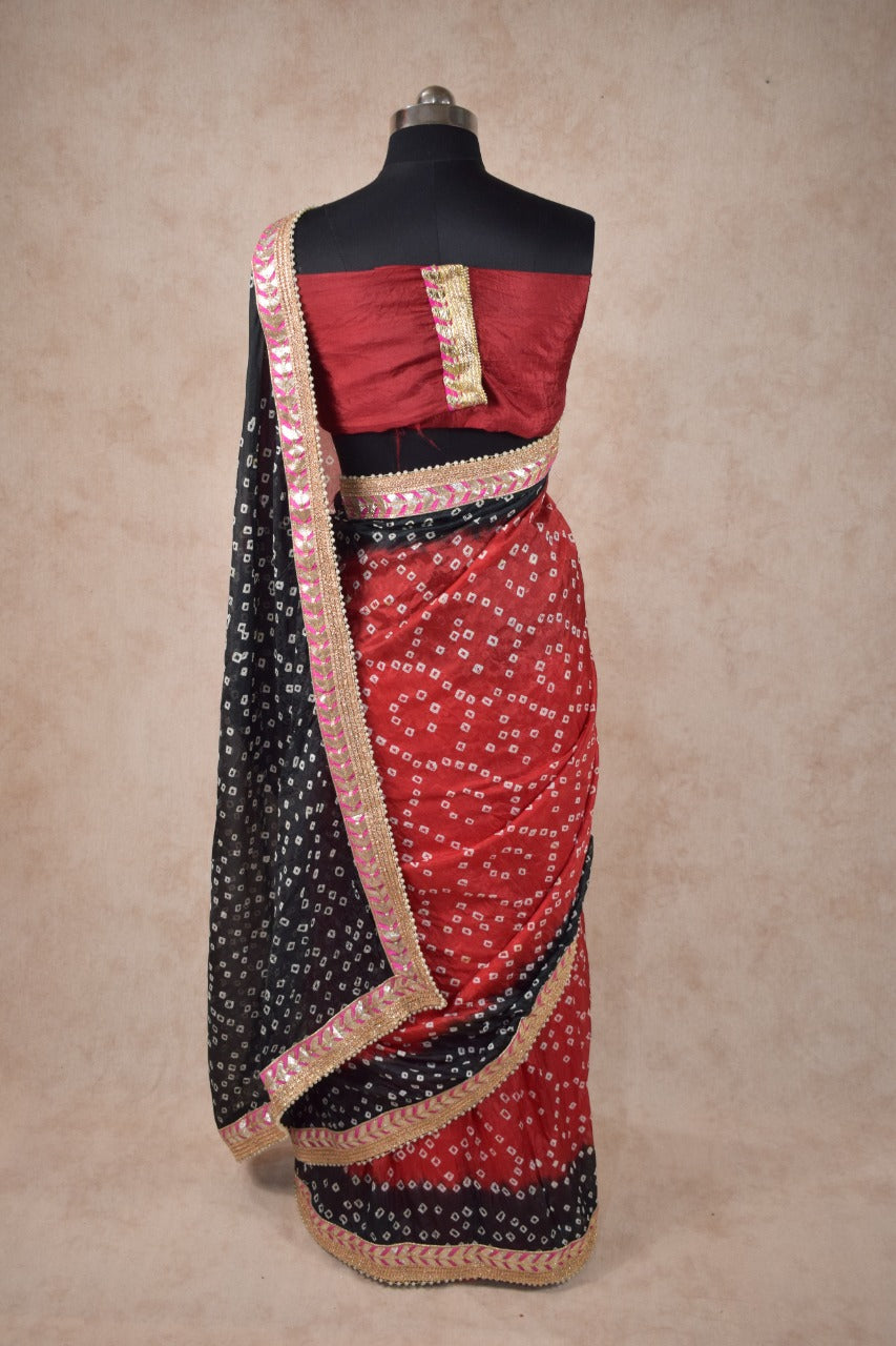 Red black two dying bandhani saree - KANHASAREE