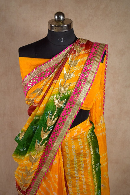 Beautiful multi dying saree with charki gota work - KANHASAREE