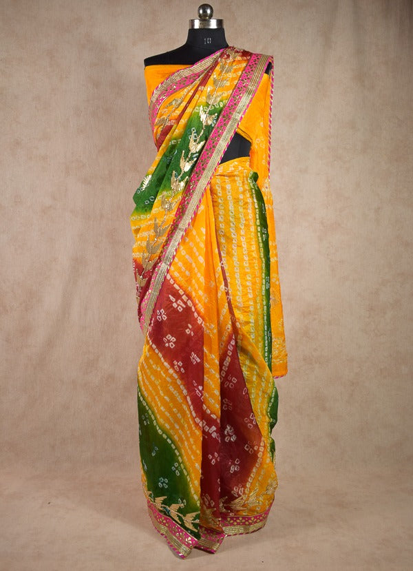 Beautiful multi dying saree with charki gota work - KANHASAREE