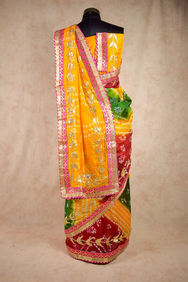 Beautiful multi dying saree with charki gota work - KANHASAREE