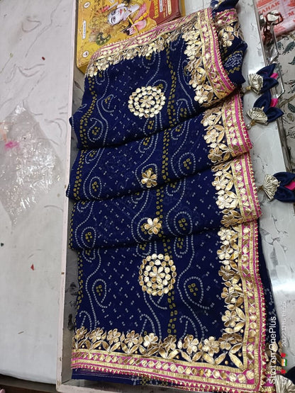 Pure Georgette Bandhani Print with Gottapatti Handwork Saree - KANHASAREE