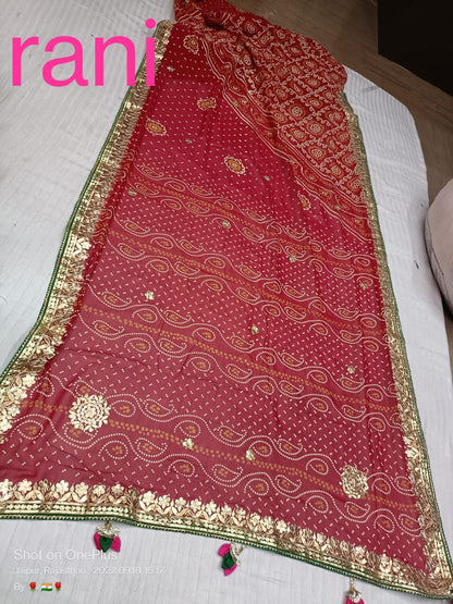 Pure Georgette Bandhani Print with Gottapatti Handwork Saree - KANHASAREE