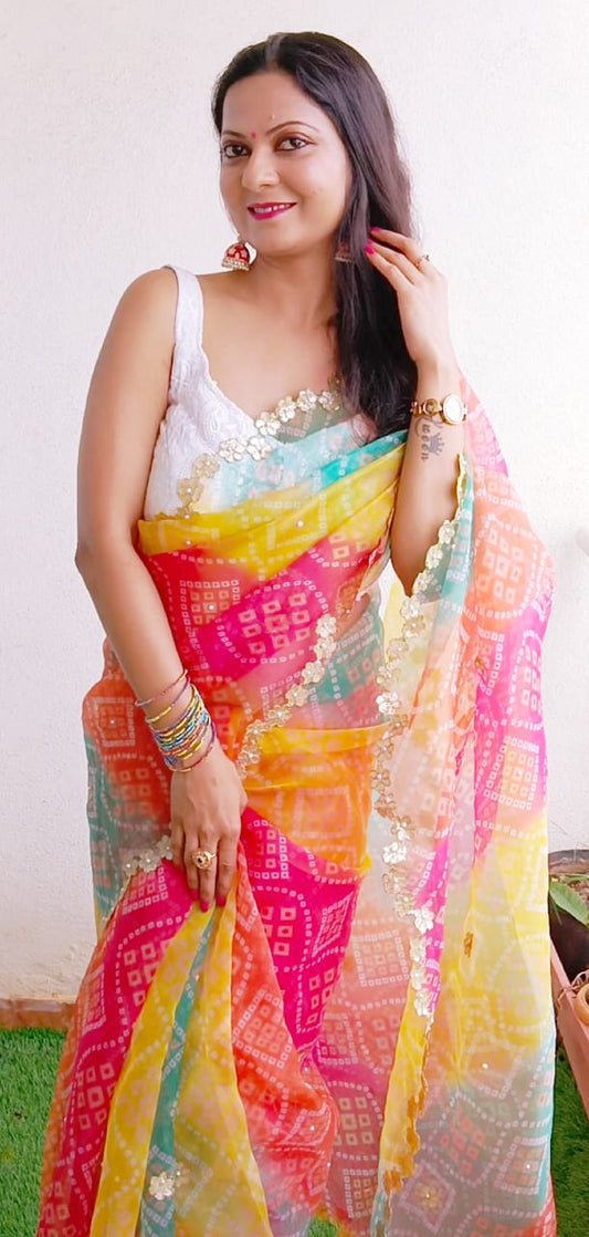 Multicolour Organza Bandhani Saree | Super Hit New Design | Bandhej - Kanhasarees by ksds