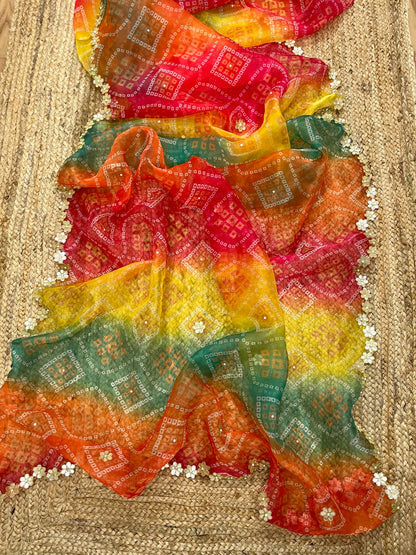 Multicolour Organza Bandhani Saree | Super Hit New Design | Bandhej - KANHASAREE