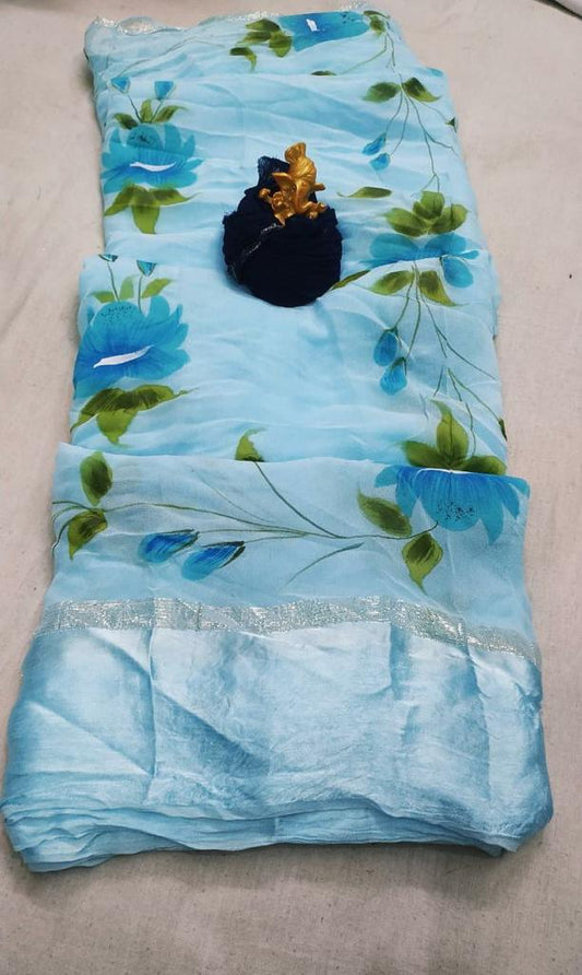 Hand Painted Floral Georgette Saree - KANHASAREE