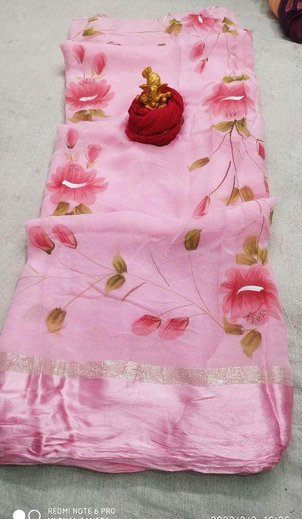 Hand Painted Floral Georgette Saree - KANHASAREE