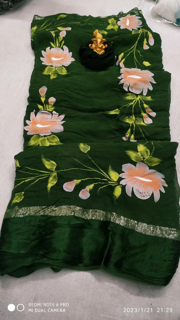 Hand Painted Floral Georgette Saree - KANHASAREE