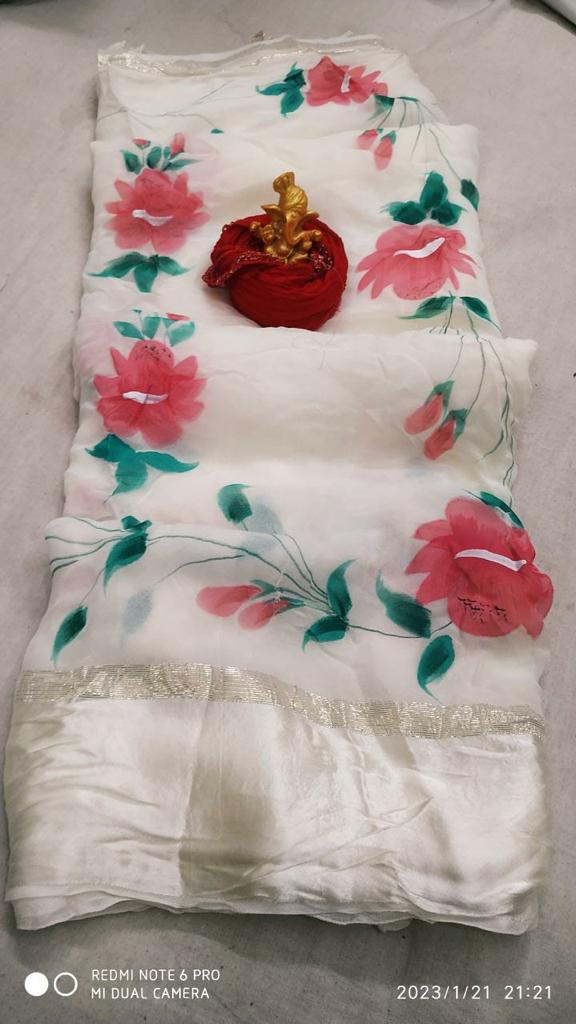 Hand Painted Floral Georgette Saree - KANHASAREE